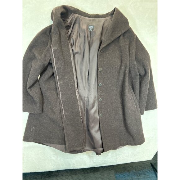 Eileen Fisher Coat Womens 2X Plus Brown Wool Midi Buttons‎ Italian Fabric - Picture 8 of 9